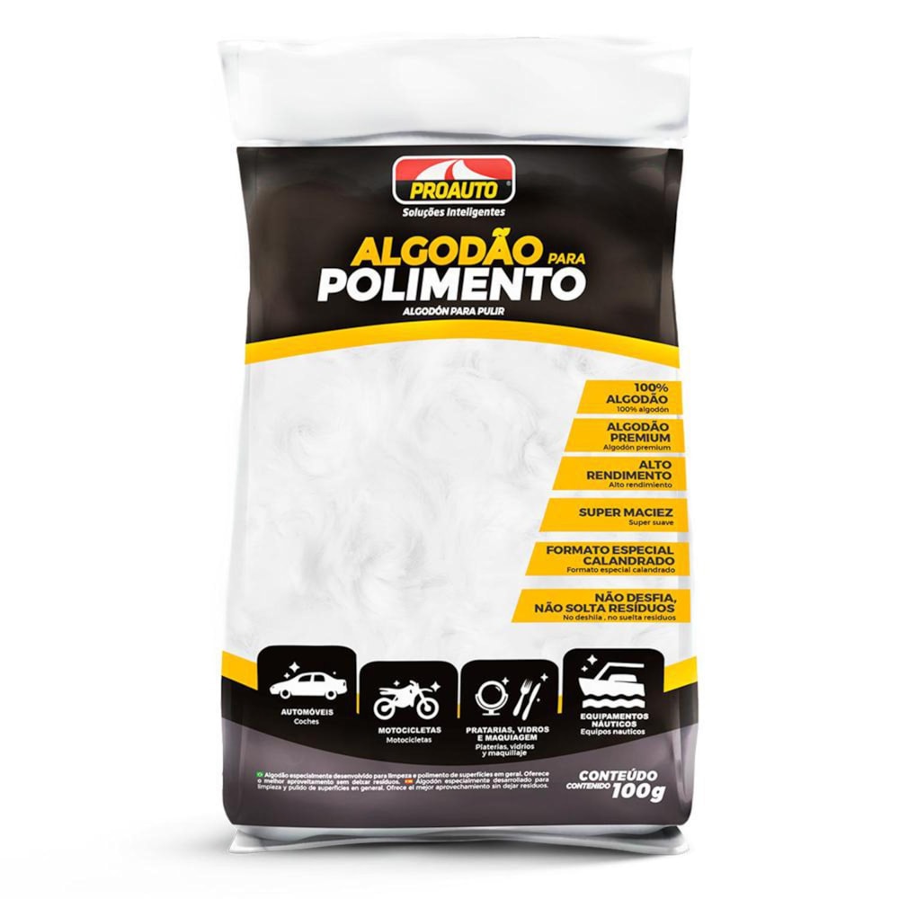 ALGODAO PARA POLIMENTO AUTOMOTIVO PROAUTO 100GR - PROAUTO ALGODAO PARA POLIMENTO AUTOMOTIVO PROAUTO 100GR - PROAUTO