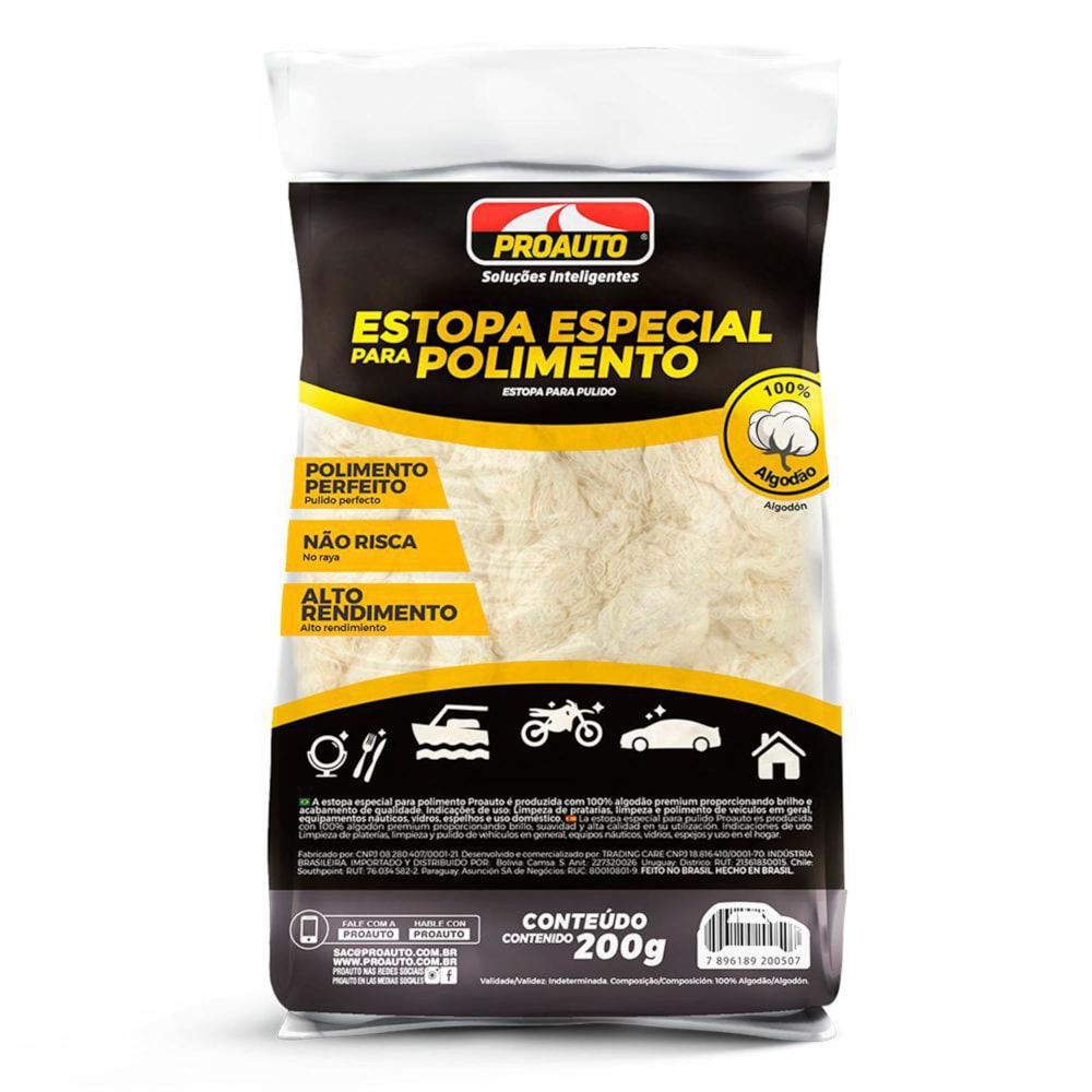 ESTOPA PARA POLIMENTO PROAUTO 200GR - PROAUTO ESTOPA PARA POLIMENTO PROAUTO 200GR - PROAUTO