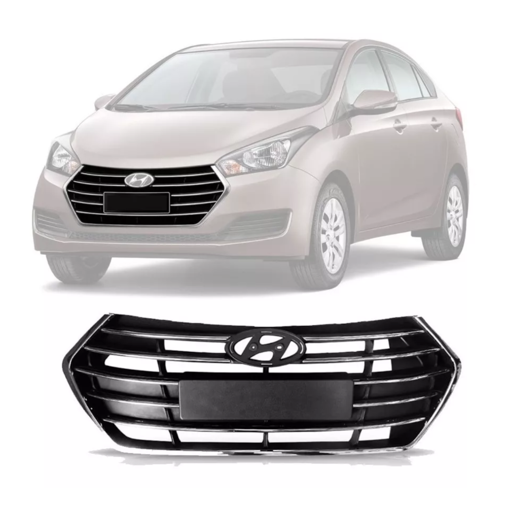 GRADE EXTERNA HYUNDAI HB20 SEDAN 2016 EM DIANTE COMPLETA COR PRETA COM FRISO / COM MOLDURA CROMADA - FIPPARTS GRADE EXTERNA HYUNDAI HB20 SEDAN 2016 EM DIANTE COMPLETA COR PRETA COM FRISO / COM MOLDURA CROMADA - FIPPARTS
