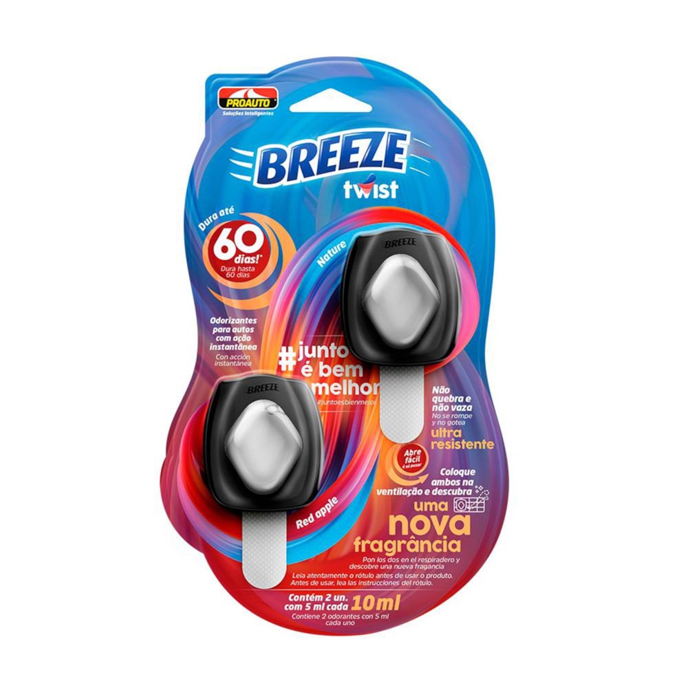 ODORIZADOR AUTOMOTIVO BREEZE 2 EM 1 RED APPLE + NATURE - PROAUTO ODORIZADOR AUTOMOTIVO BREEZE 2 EM 1 RED APPLE + NATURE - PROAUTO