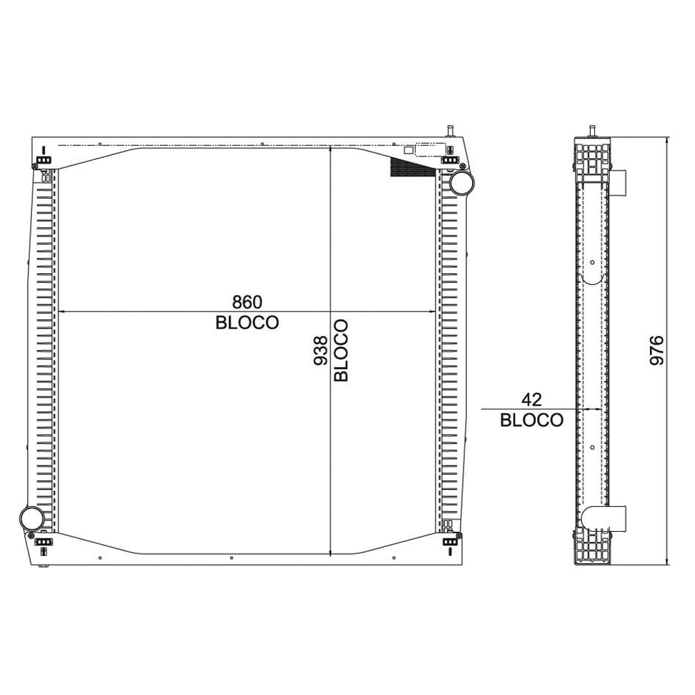 RADIADOR PARA SCANIA SERIE 4 R / T 114 / 124 COM LATERAL 1998 A 2007 COM OU SEM AR - BEHR HELLA